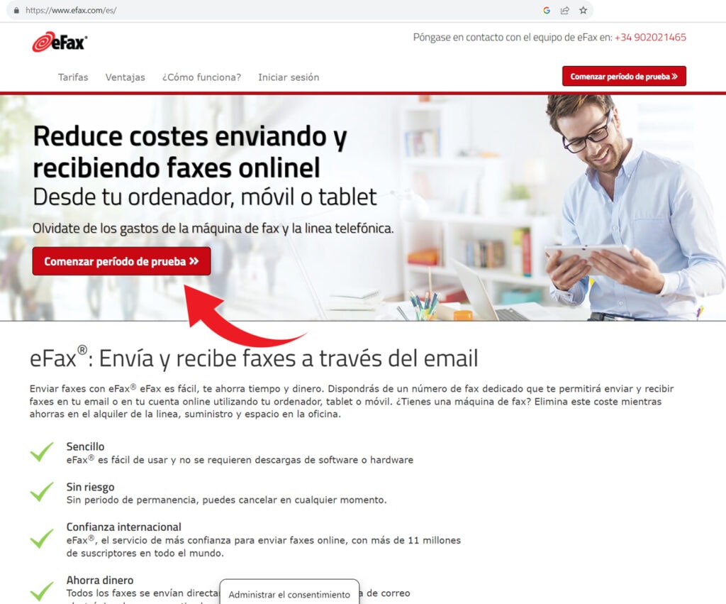 entrar a efax seleccionar prueba gratis