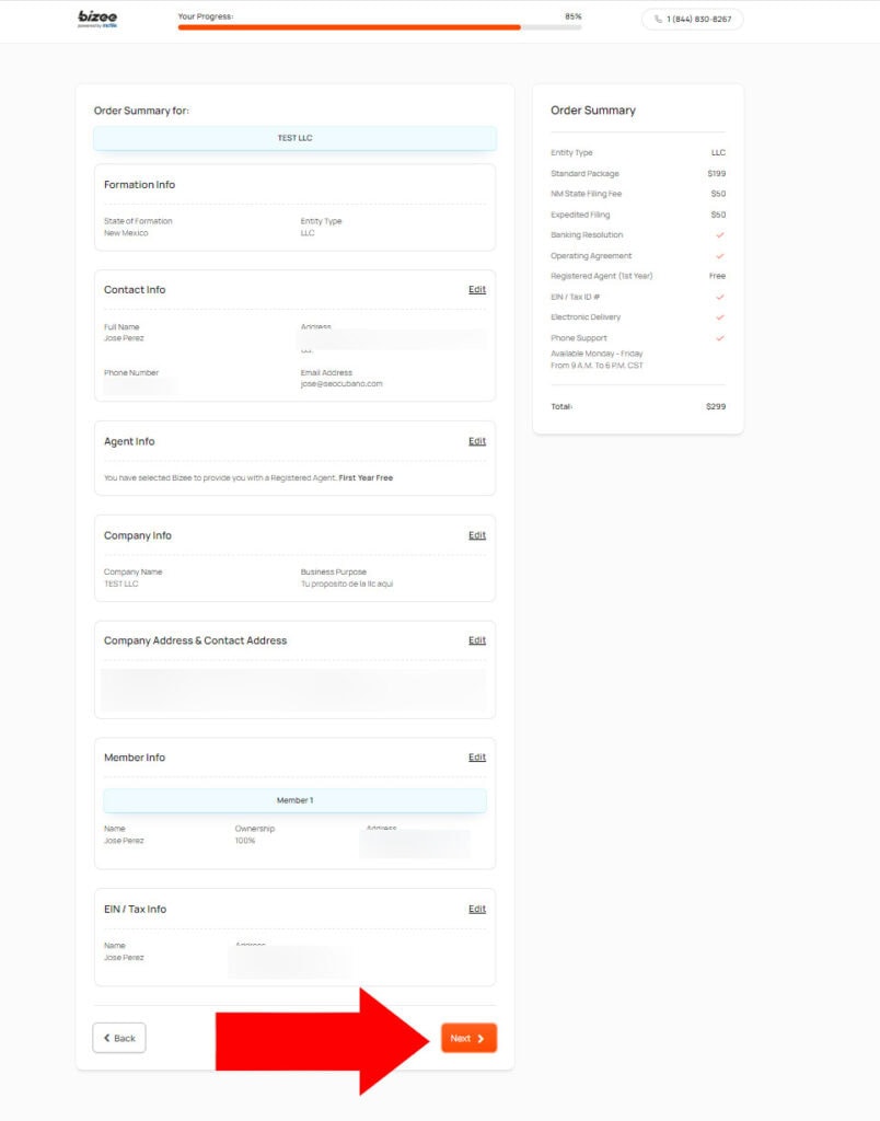 verificacion de datos para la creacion de la llc